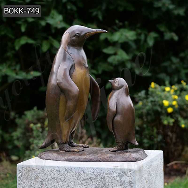 Life Size Bronze Two Penguins Sculptures on Base for Sale BOKK-749
