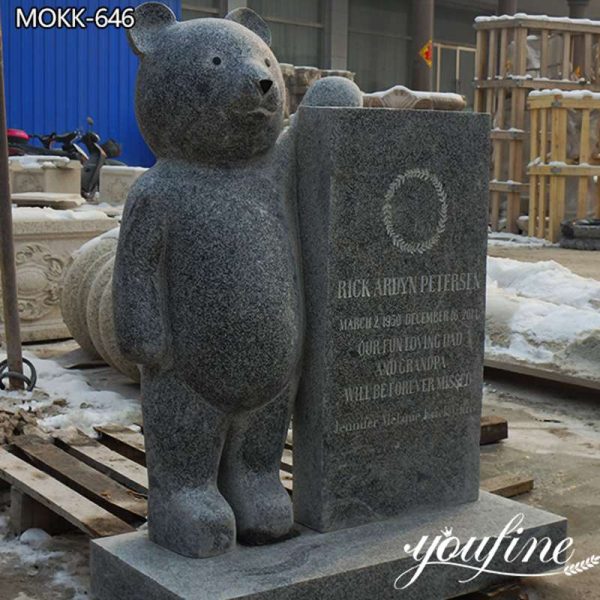 Life Size Granite Upright Baby Headstone with Bear Statue for Sale MOKK-646