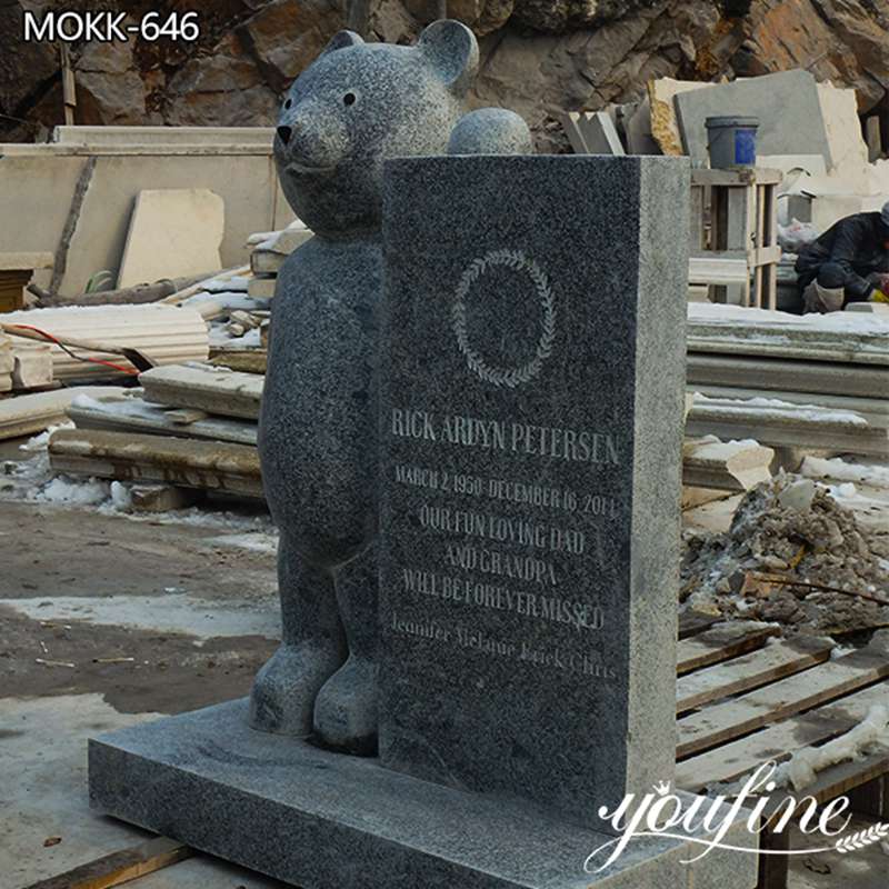 Life Size Granite Upright Baby Headstone with Bear Statue for Sale MOKK-646 