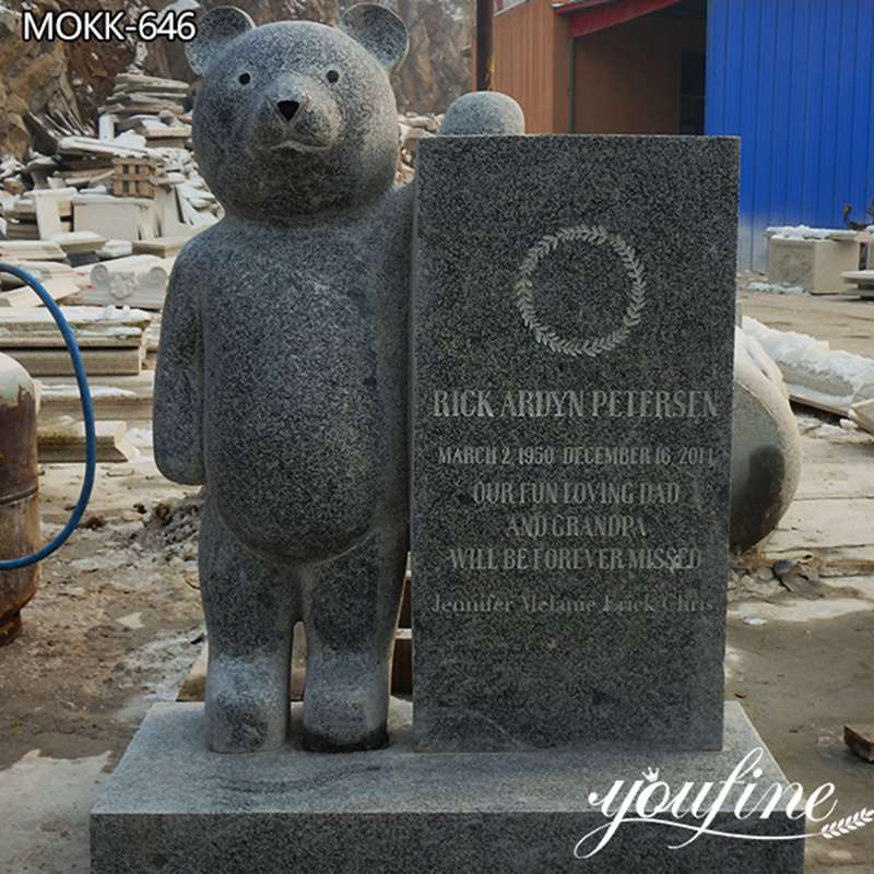Life Size Granite Upright Baby Headstone with Bear Statue for Sale MOKK-646