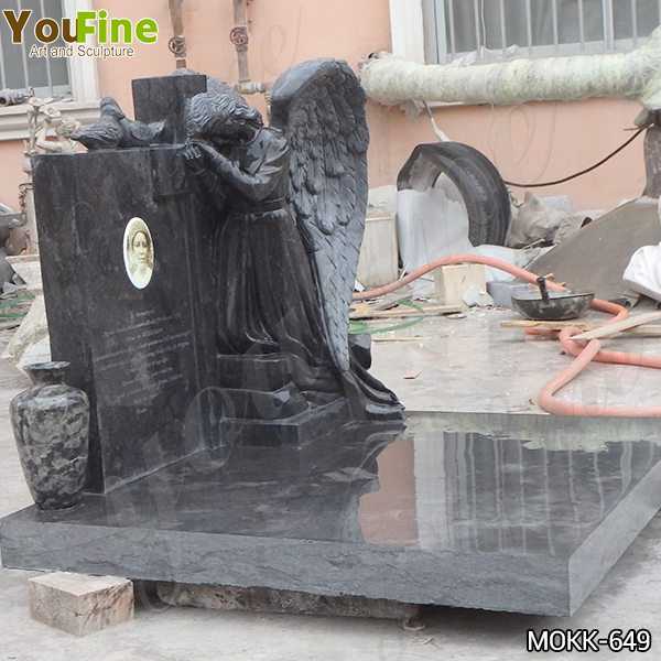 Life Size Black Granite Weeping Angel Headstone for Sale MOKK-649