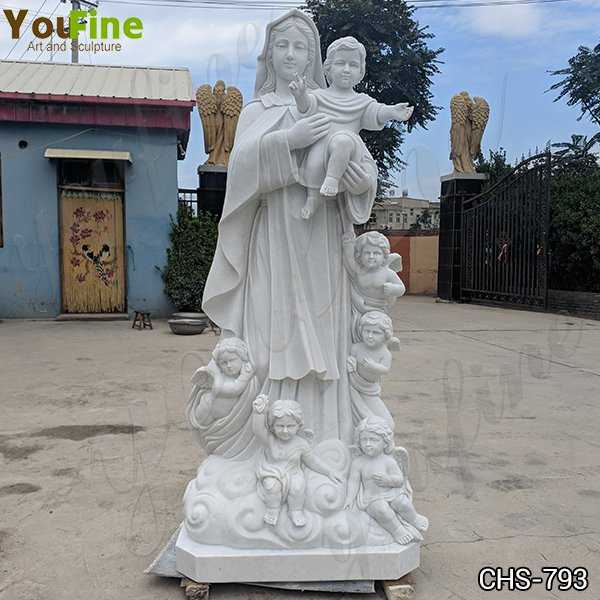 Life Size White Marble Our Lady with Children Statue