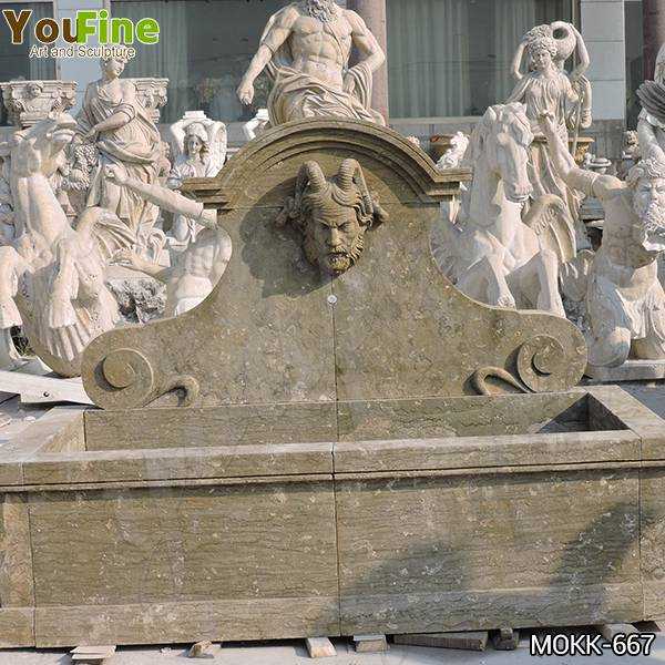 Limestone Wall Fountain with Satyr Head Statue for Sale