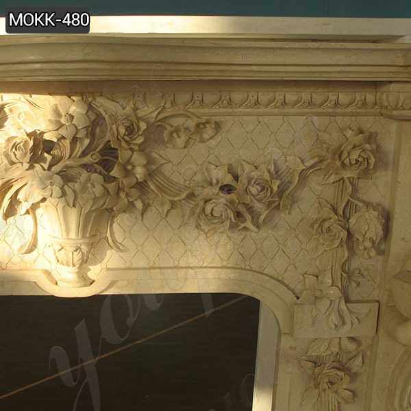 Luxurious Large Beige Marble Statuary Fireplace Mantel