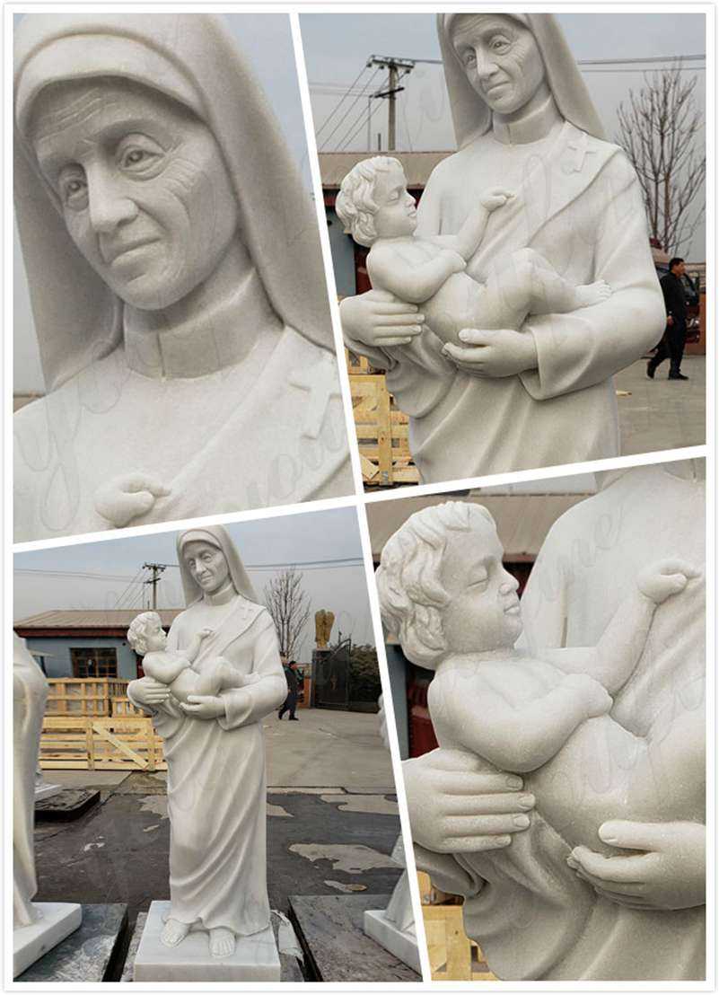Marble St. Teresa of Calcutta with Children Statue detail