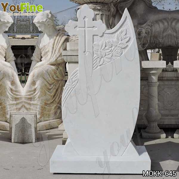 Marble Upright Headstone Carved with Cross on Sale