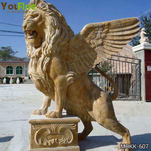 Estate Huge Marble Winged Western Lion Statues Manufacturers MOKK-607