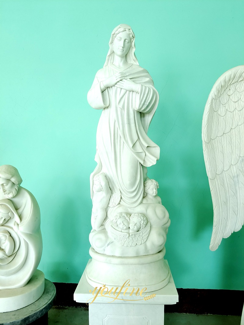 Marble mother mary outdoor statue with children