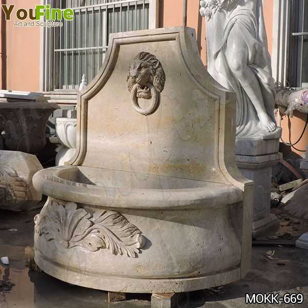 Modern Natural Stone Lion Head Wall Fountain with Pool