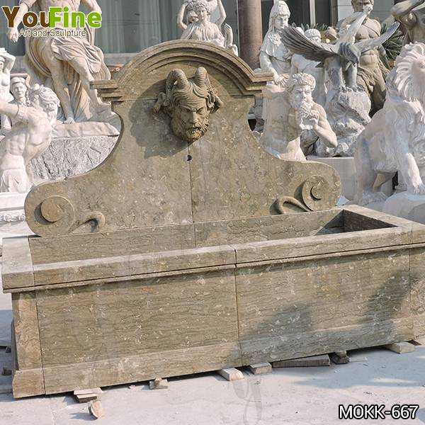 Natural Limestone Wall Fountain with Satyr Head Statue