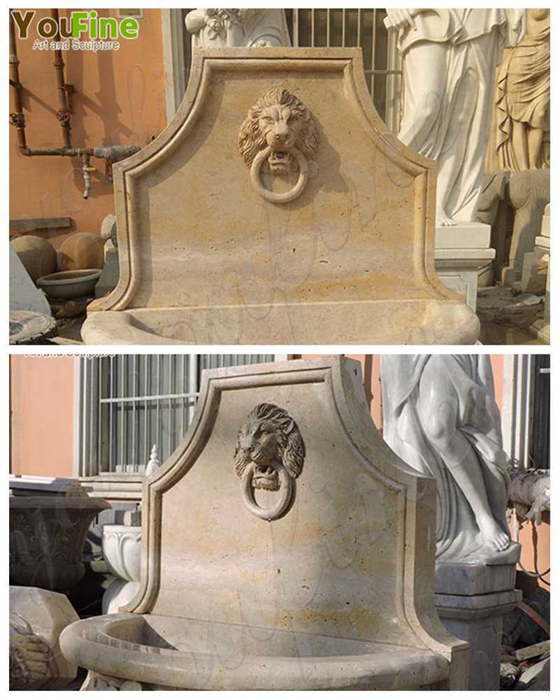 Natural Stone Lion Head Wall Fountain with Pool detail