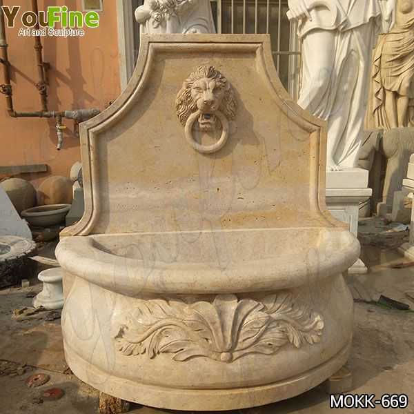 Natural Stone Lion Head Wall Fountain with Pool