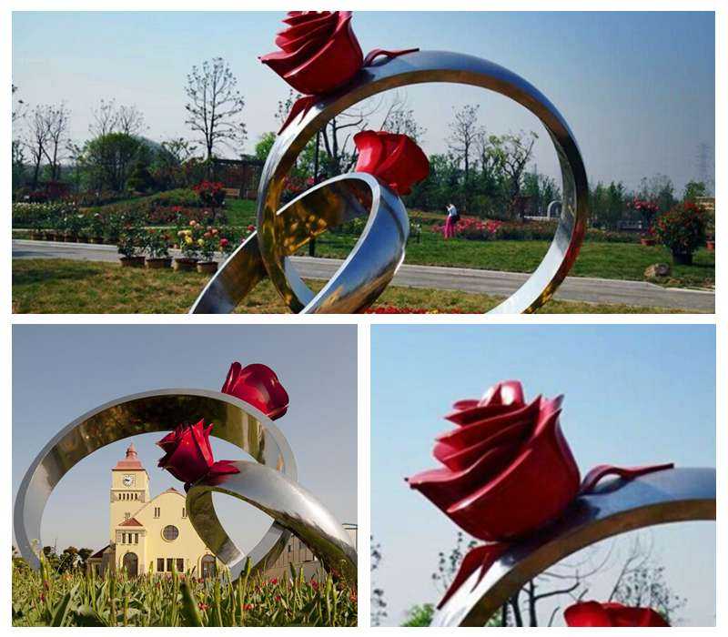 Outdoor Stainless Steel Rose Ring Sculpture for Garden