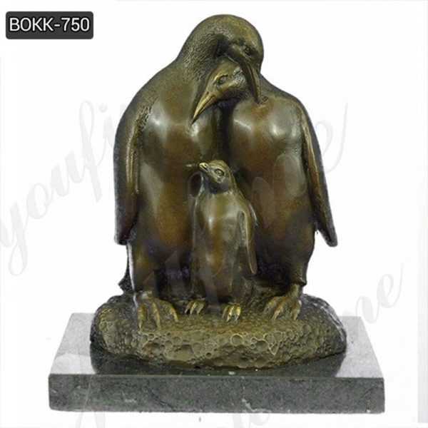 Small Penguin Family Solid Bronze Sculpture for Garden Decor