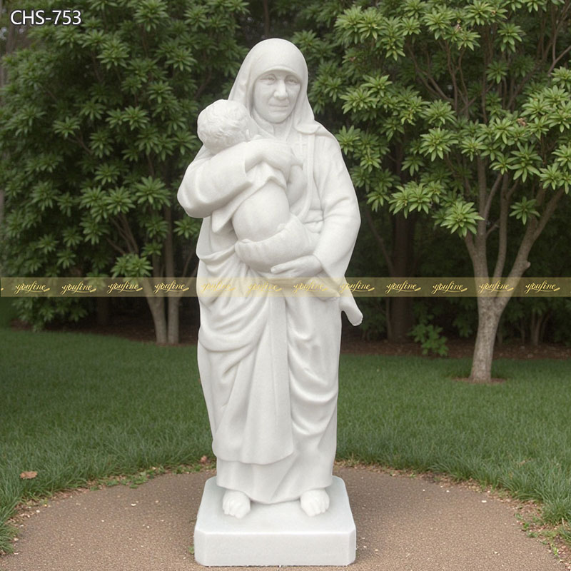 White Marble St. Teresa of Calcutta with Children Statue CHS-753