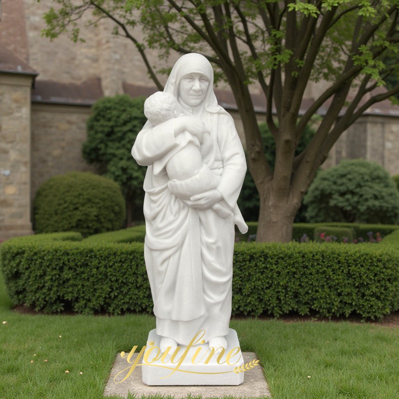 White Marble St. Teresa of Calcutta with Children Statue for garden