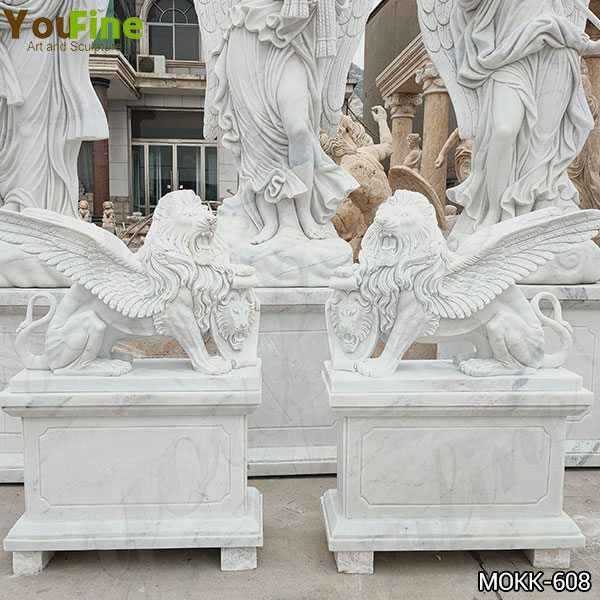 White Marble Winged Lion Statues for Sale