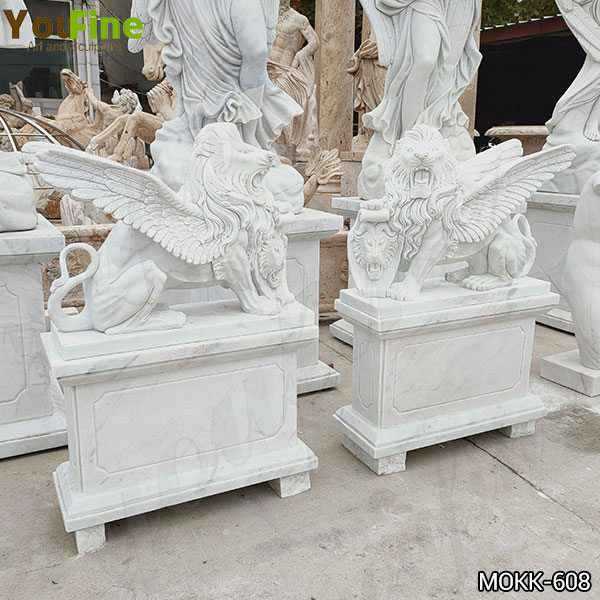 White Marble Winged Lion Statues
