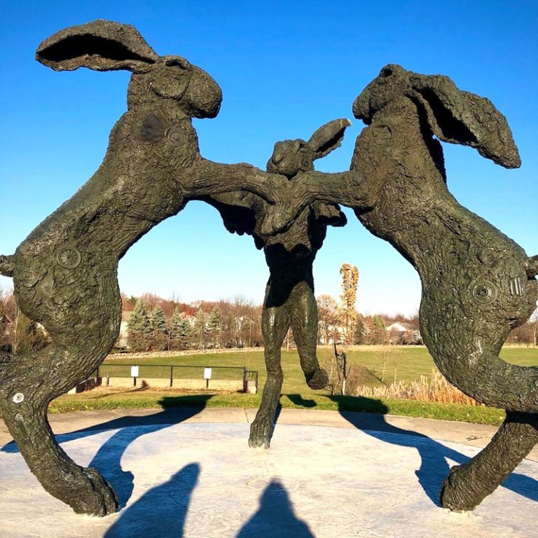 Bronze Giant Dancing Hares Sculpture BOKK-832