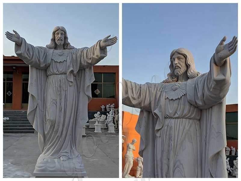large Outdoor Marble Jesus Statue with Hands Open details