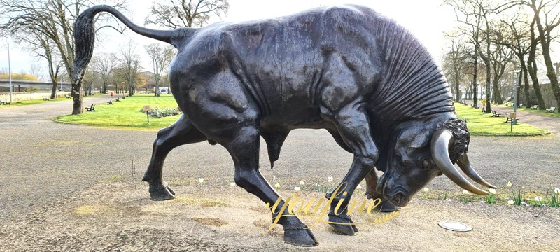 outdoor bronze bull statue