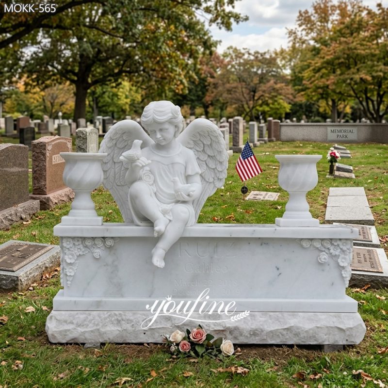 Marble Little Angel Sitting on Tombstone Memorials MOKK-565