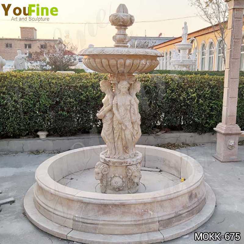 Outdoor Beige Marble Statuary Garden Fountain Manufacturer MOKK-675