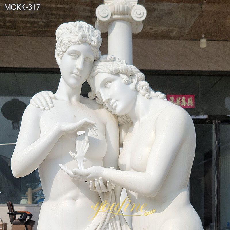 Cupid and Psyche Standing Marble Sculpture details