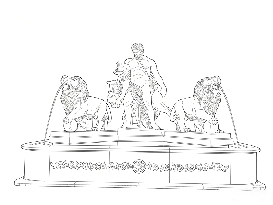 Design drawing for the Marble Hercules Fountain