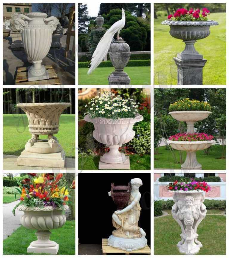 Outdoor Tall Garden Marble Flower Pots Black Marble planter for Sale
