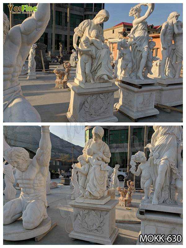 Hand Carved Marble Woman and Children Statue details
