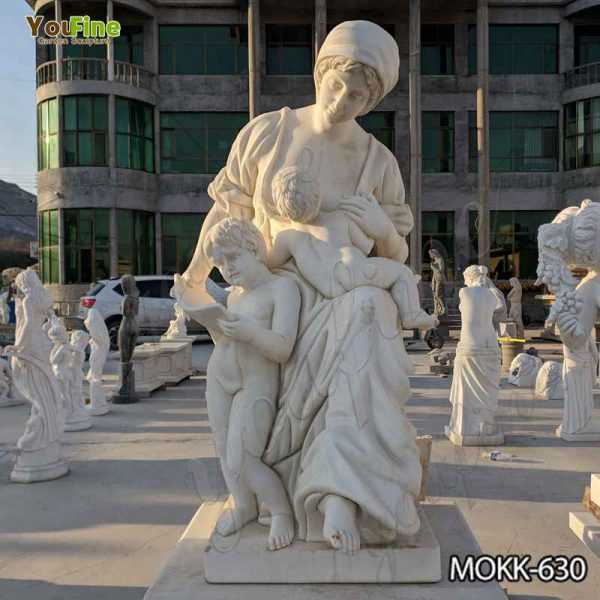 Hand Carved White Marble Woman and Children Statue for Sale