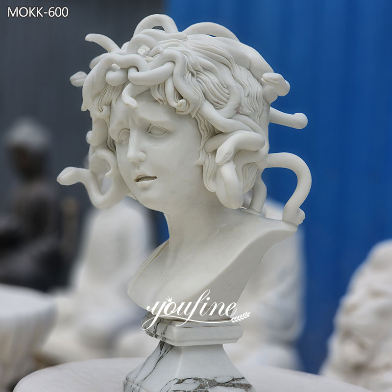 Hand Carved white marble medusa head