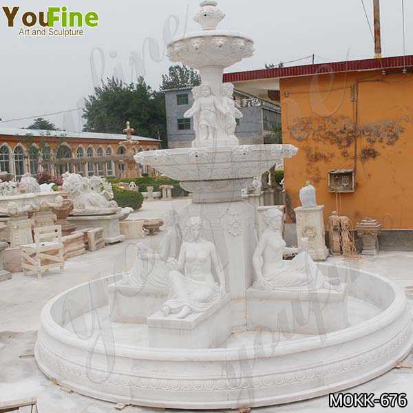 Large Two Tiered Marble Statue Yard Fountain