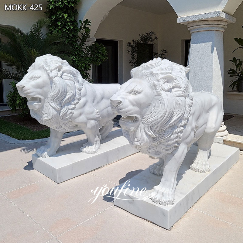 Outdoor Marble Walking Lion Statues
