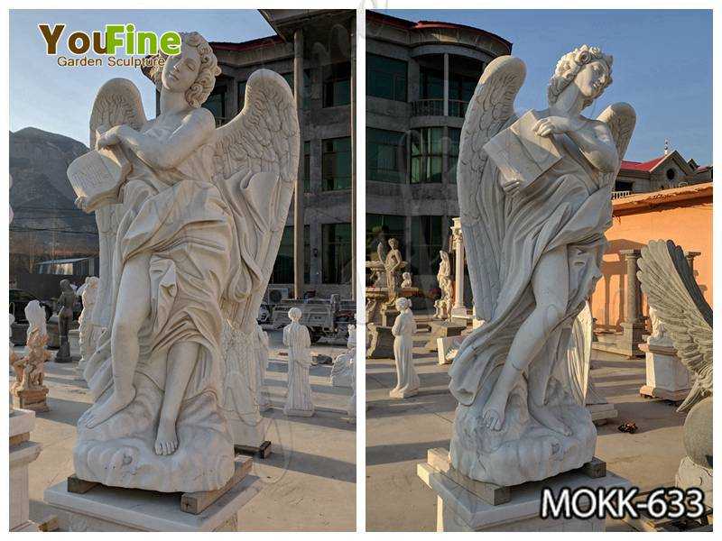 Marble Female Angel Statue with Weeping Wings Detail