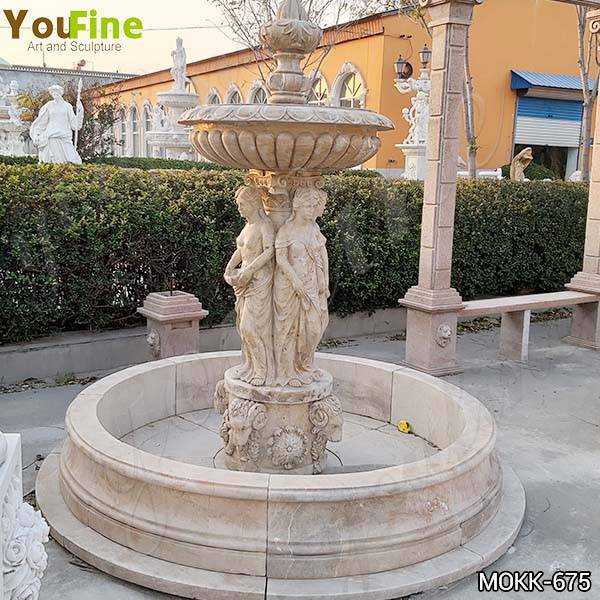 Outdoor Beige Marble Statuary Garden Fountain