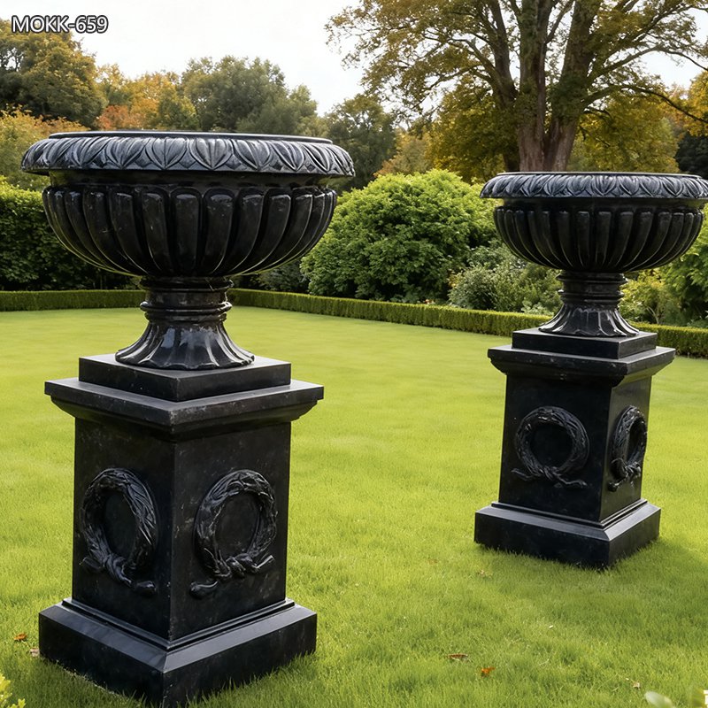 large Outdoor Garden Marble Black Planters