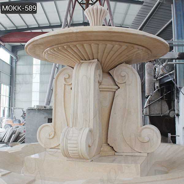 Outdoor Large Natural Beige Marble Water Fountain for sale