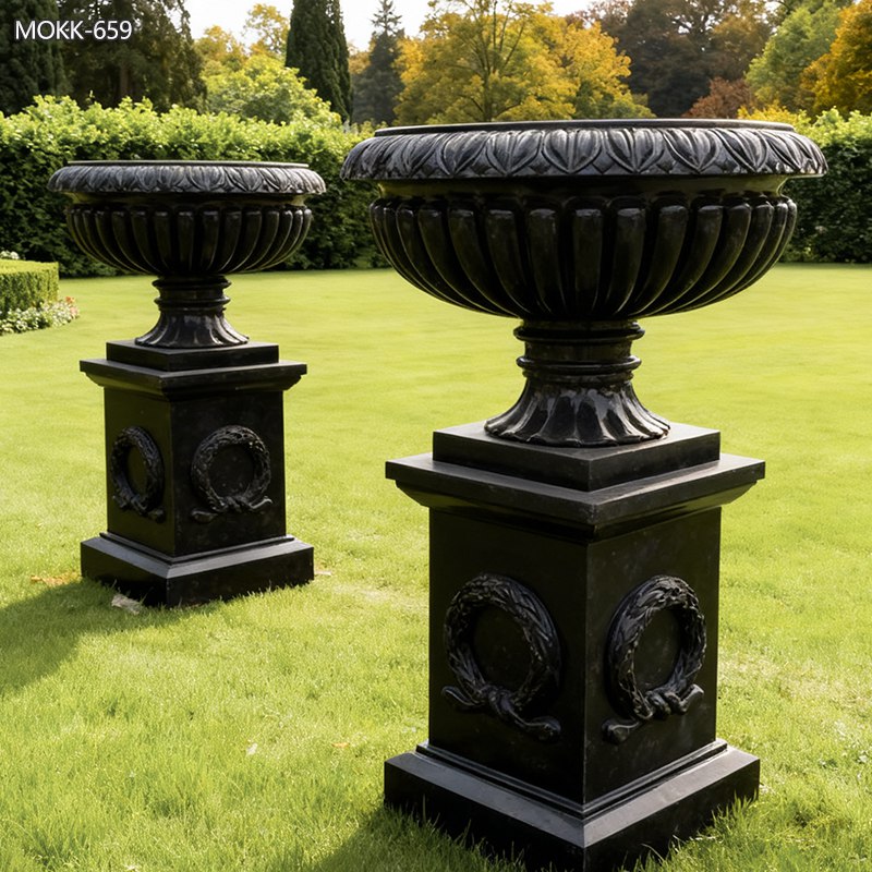 large Outdoor Marble Black Planters
