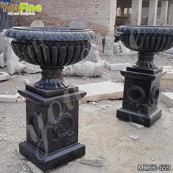 Outdoor Tall Garden Marble Flower Pots Black Marble planter for Sale MOKK-659