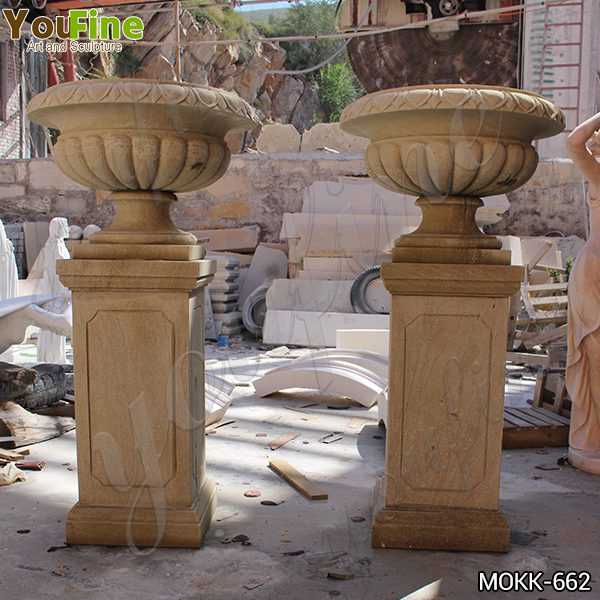 Garden Decoration Beige Marble Flower Pots Outdoor planter for Sale MOKK-662