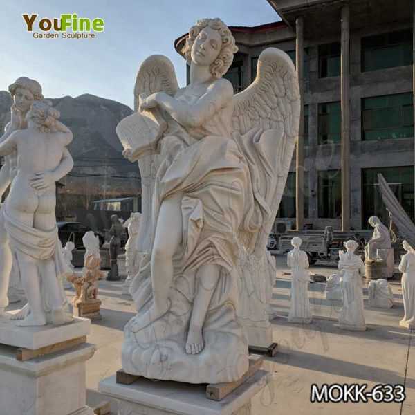 White Marble Female Angel Statue with Weeping Wings for Garden Decor