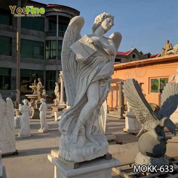 White Marble Female Angel Statue with Weeping Wings for Garden Decor Suppliers