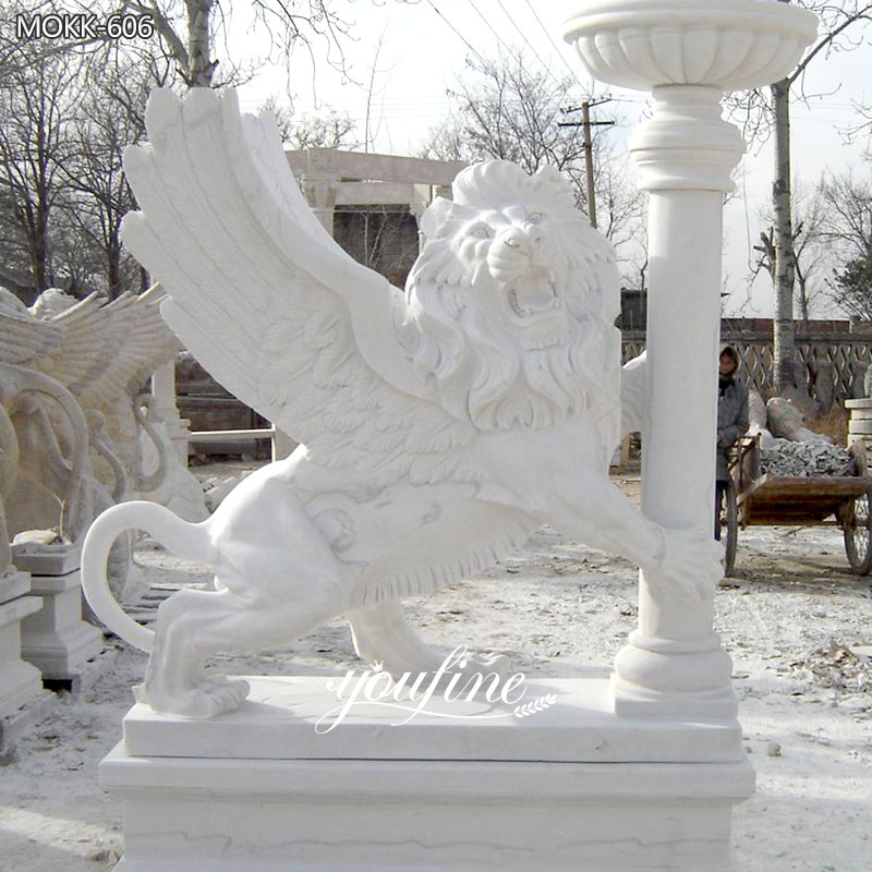 White Marble Winged Lion Statue