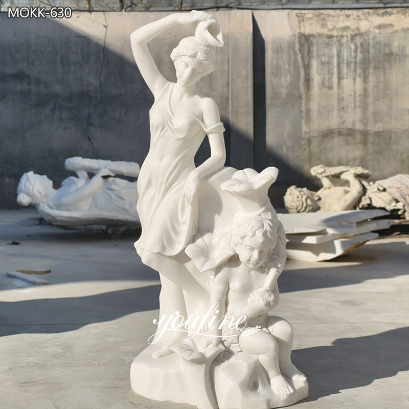 White Marble mother and son Statue
