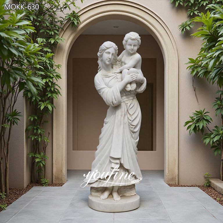 Custom White Marble Mother and Son Statue for Sale MOKK-630
