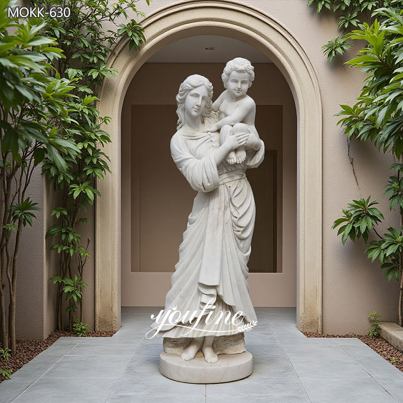 Custom White Marble Mother and Son Statue for Sale MOKK-630