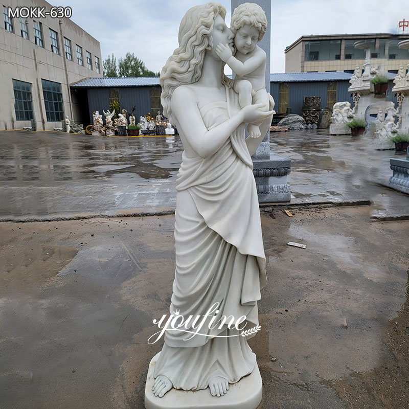 White Marble mother and son Statue