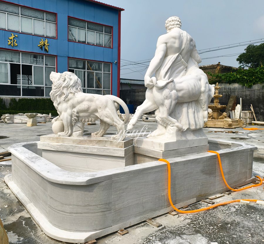 white large Hercules statue fountain back